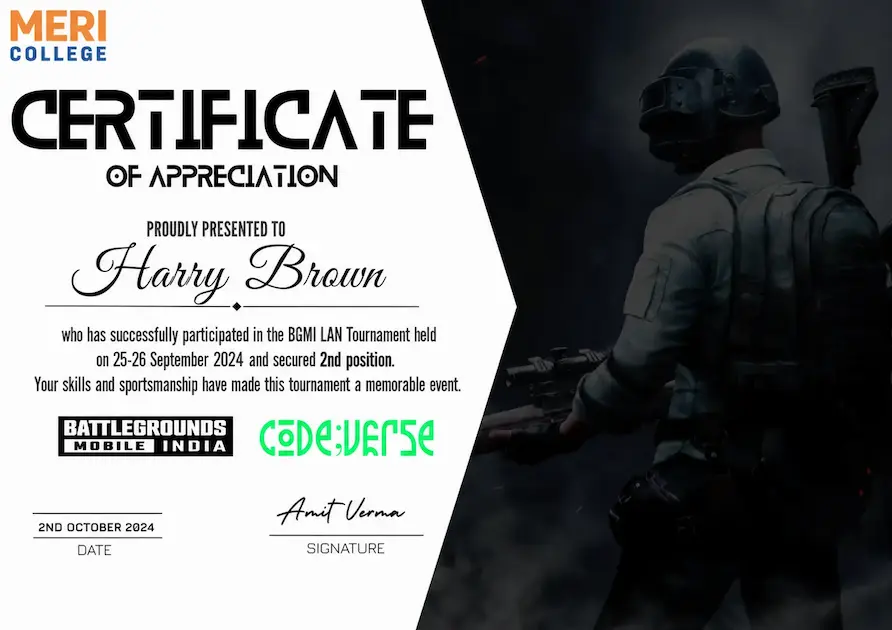 BGMI Tournament Certificate